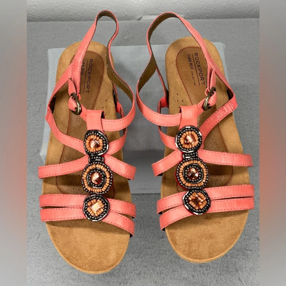 Rockport Coral Strappy Beaded Slingback Sandals Cobb Hill Collection 9W CCK02CO